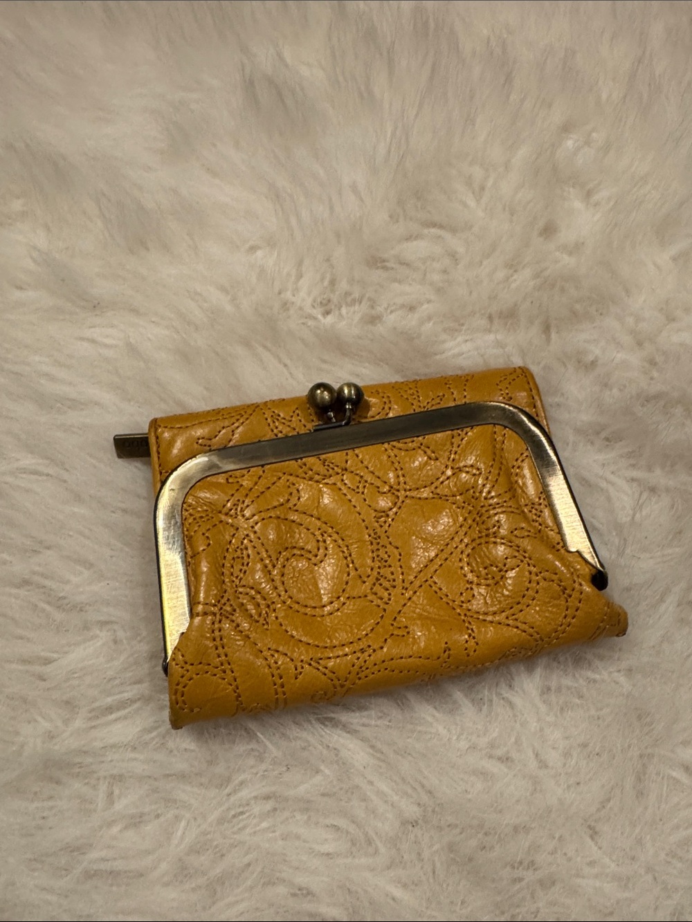 HOBO Mustard Yellow Embossed Kiss-Lock Wallet pre-owned